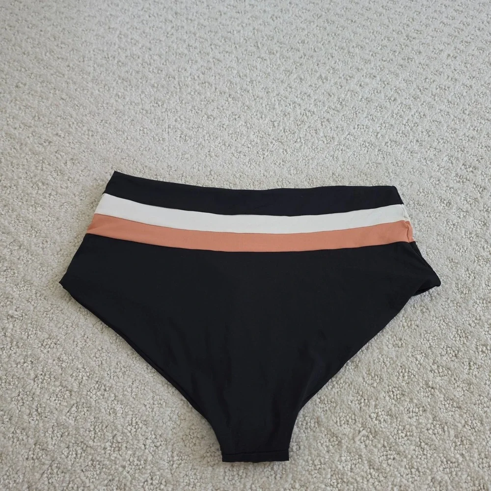 L Space Monica Wise Black Colorblock High Waisted Bikini Bottoms Size L NWT